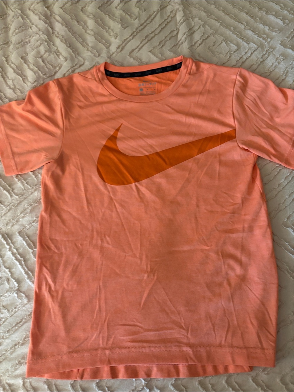 Nike Boy’s Medium Short-Sleeve Tee — Coral with Orange Swoosh